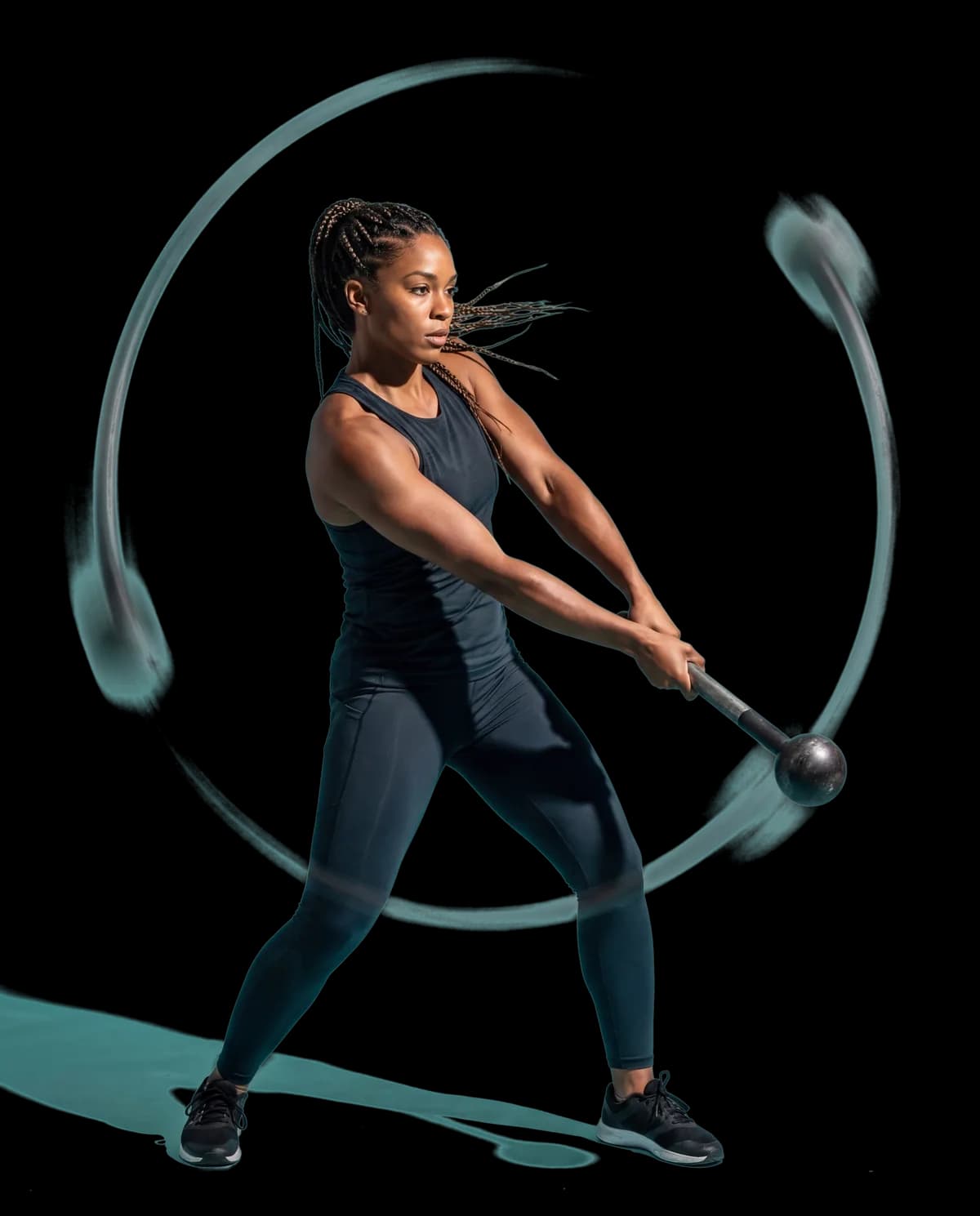 Athlete performing a steel mace 360 flow sequence timed by FlowTimer interval audio cues